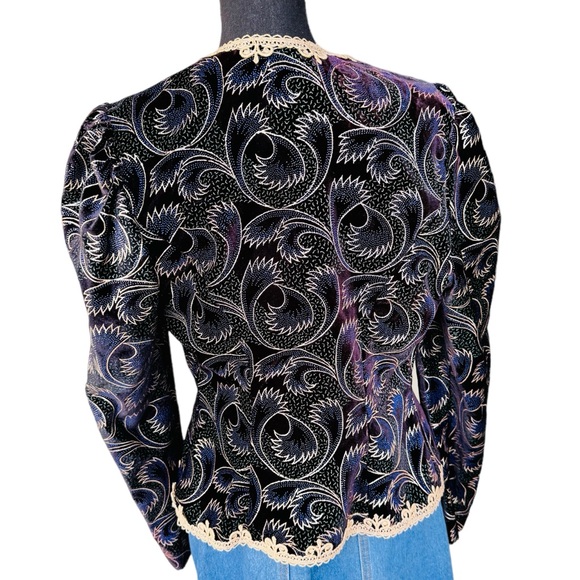 Scott McClintock Vintage Black Velvet Puffer Gold Trim Blazer 80s Jacket - Picture 5 of 10